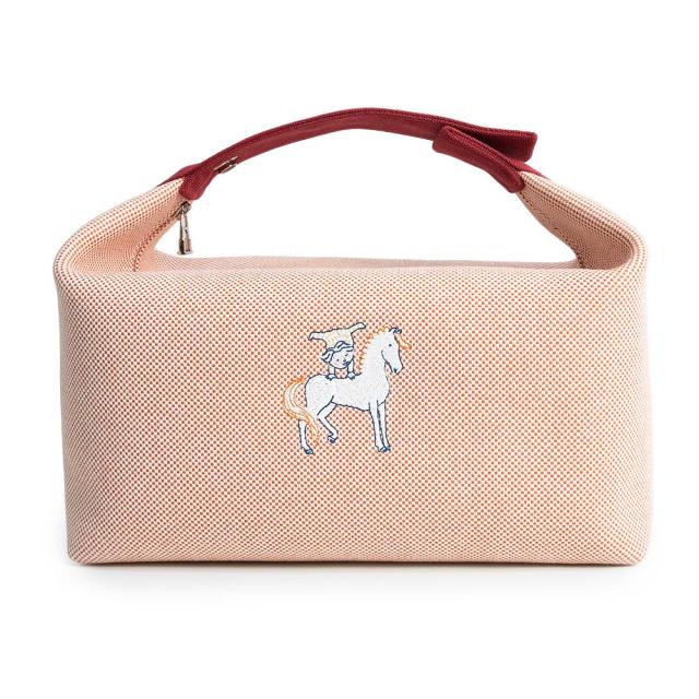 （未使用保管品）HERMES エルメス ブリッド ア ブラック カブリオル GM トワルアッシュ テラコッタ レッド バニティ ポーチ セカンド ハンドバッグ キャンバス シルバー金具