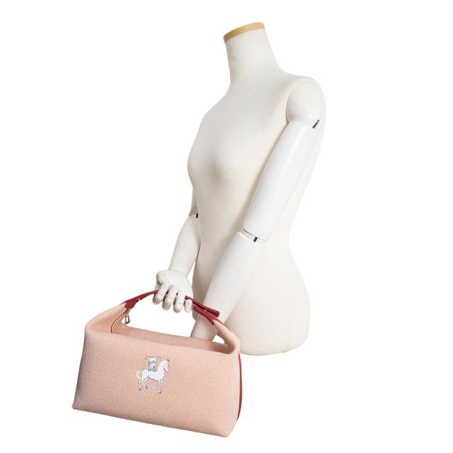 （未使用保管品）HERMES エルメス ブリッド ア ブラック カブリオル GM トワルアッシュ テラコッタ レッド バニティ ポーチ セカンド ハンドバッグ キャンバス シルバー金具_6