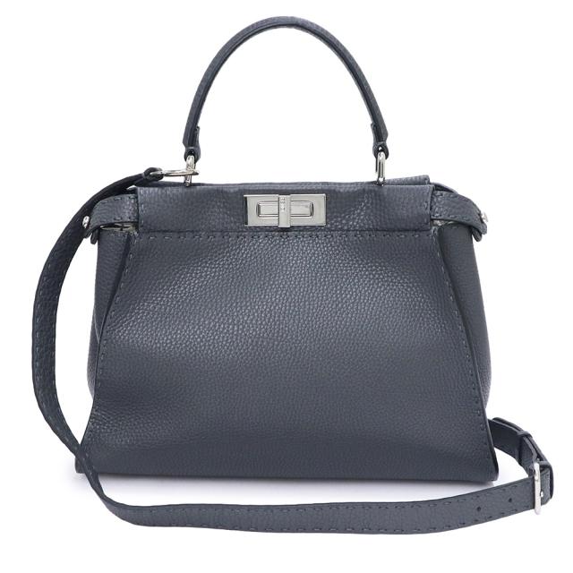 （未使用　展示品）FENDI フェンディ 8BN290 ピーカブー セレリア レギュラー ミディアム ローマンレザー Asfalto アスファルト グレー  LATTE ラテ 2WAY ショルダー ハンドバッグ シルバー金具