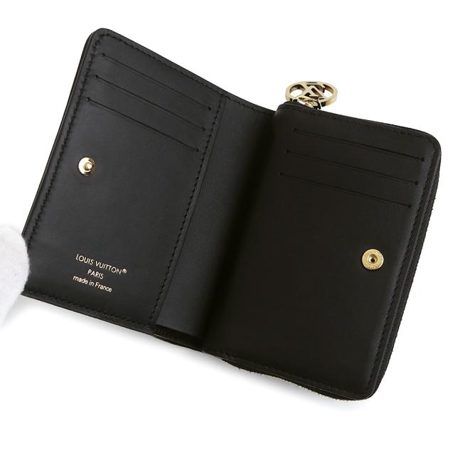 （美品）LOUIS VUITTON ルイ ヴィトン M81599 ポルトフォイユ ルー ラムスキン ノワール ブラック 二つ折り財布 レザー ゴールド金具 箱付_2