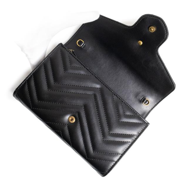 （新品・未使用品）GUCCI グッチ 474575 GGマーモント シェブロンレザー ブラック チェーンウォレット ショルダーバッグ 斜め掛け アンティークゴールド金具 箱付_2