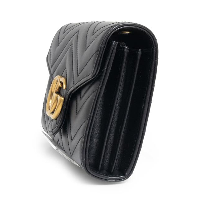 （新品・未使用品）GUCCI グッチ 474575 GGマーモント シェブロンレザー ブラック チェーンウォレット ショルダーバッグ 斜め掛け アンティークゴールド金具 箱付_5