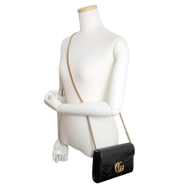 （新品・未使用品）GUCCI グッチ 474575 GGマーモント シェブロンレザー ブラック チェーンウォレット ショルダーバッグ 斜め掛け アンティークゴールド金具 箱付_8
