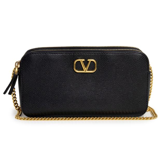 （未使用　展示品）Valentino Garavani ヴァレンティノ ガラヴァーニ ダブル ジップ カメラバッグ カーフスキン ブラック チェーン ショルダーバッグ 斜め掛け レザー ゴールド金具