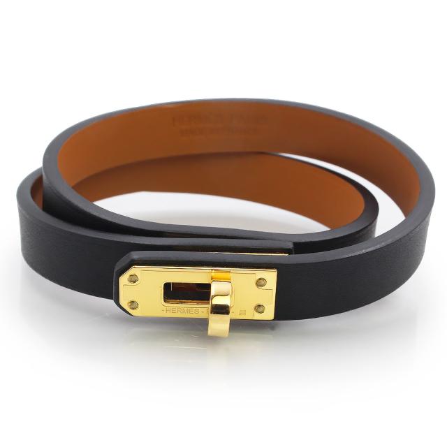 （新品・未使用品）HERMES エルメス ミニ ケリー ドゥブルトゥール ヴォースイフト ノワール ブラック Z刻印 2連 ブレスレット ＃T3 レザー ゴールド金具