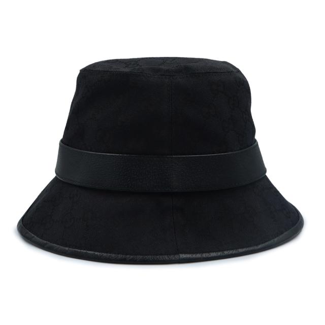 （未使用保管品）GUCCI グッチ 576587 ダブルG バケット フェドラハット 帽子 Mサイズ オリジナルGGキャンバス レザー ブラック アンティークゴールド金具_1