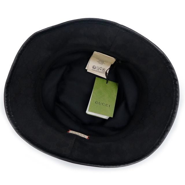 （未使用保管品）GUCCI グッチ 576587 ダブルG バケット フェドラハット 帽子 Mサイズ オリジナルGGキャンバス レザー ブラック アンティークゴールド金具_3