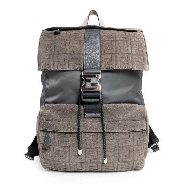（中古）FENDI フェンディ 7VZ066 フェンディネス ナイロン スウェード レザー グレー ブラック リュック デイパック バックパック シルバー金具