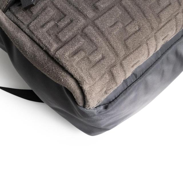 （中古）FENDI フェンディ 7VZ066 フェンディネス ナイロン スウェード レザー グレー ブラック リュック デイパック バックパック シルバー金具_9