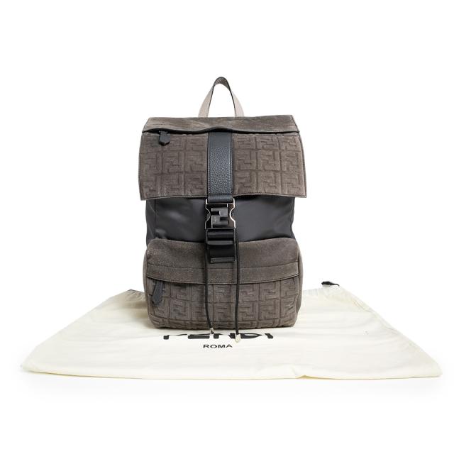 （中古）FENDI フェンディ 7VZ066 フェンディネス ナイロン スウェード レザー グレー ブラック リュック デイパック バックパック シルバー金具_1