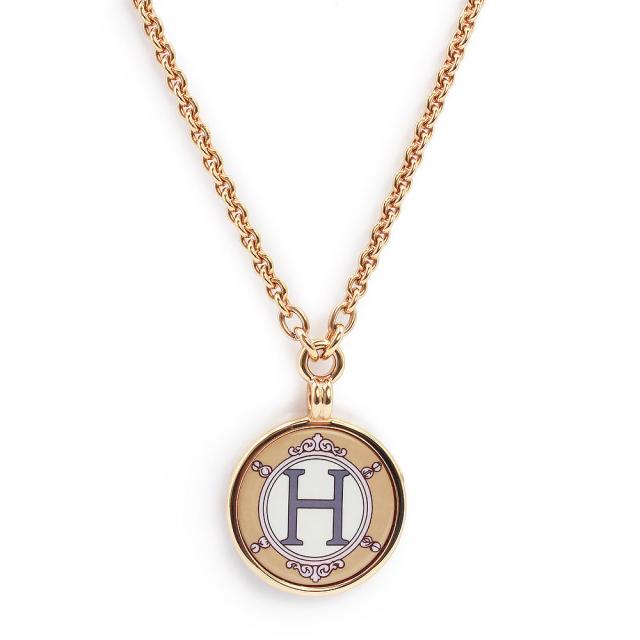 （新品・未使用品）HERMES エルメス メダイユ ブラゾン エナメル フォーブル ベージュ ネックレス ペンダント ピンクゴールド金具 箱付