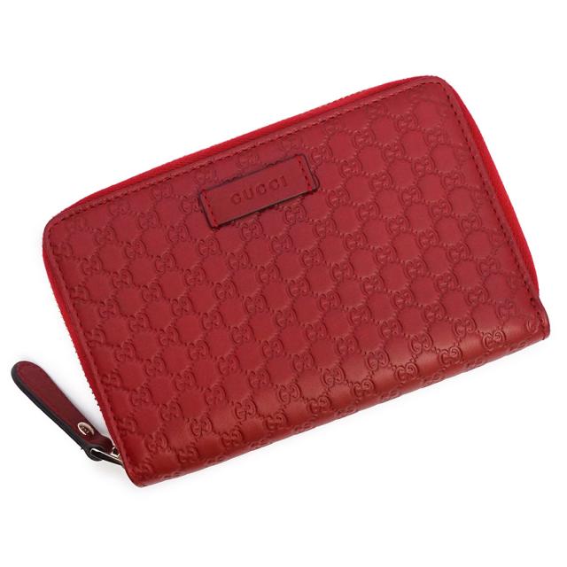 （未使用　展示品）GUCCI グッチ 449423 マイクログッチシマ ミディアム ジップ ウォレット シマレザー レッド ラウンドファスナー 財布 ゴールド金具 箱付