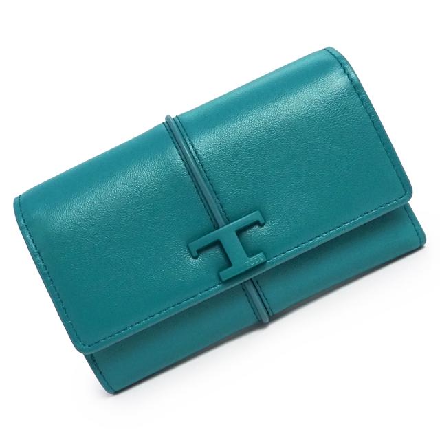 （新品・未使用品）TOD’S トッズ XAWTSVB3300RORT226 T タイムレス カーフスキン エメラルドグリーン ミディアム 三つ折り財布 レザー ゴールド金具 箱付