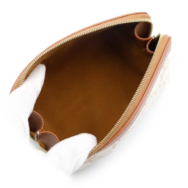 （新品・未使用品）CELINE セリーヌ 4M1622CZJ スモール コスメティックポーチ トリオンフキャンバス カーフスキン ホワイト ブラウン 化粧ポーチ レザー ゴールド金具 箱付_2