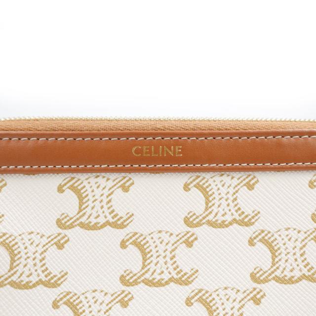 （新品・未使用品）CELINE セリーヌ 4M1622CZJ スモール コスメティックポーチ トリオンフキャンバス カーフスキン ホワイト ブラウン 化粧ポーチ レザー ゴールド金具 箱付_6
