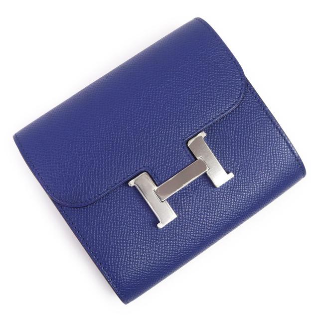 （未当てはめる倉入れ品）HERMES エルメス コンスタンス パウダーコンパクト ヴォーエプソン 青味エレクトリック □P目じるし 二つ折り紙入れ なめし革 しろがね色金具