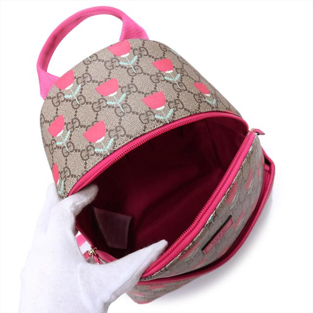 （未使用　展示品）GUCCI グッチ 782708 チルドレンズ GGスプリームキャンバス PVC レザー ベージュ ピンク リュック デイパック バックパック ゴールド金具_2