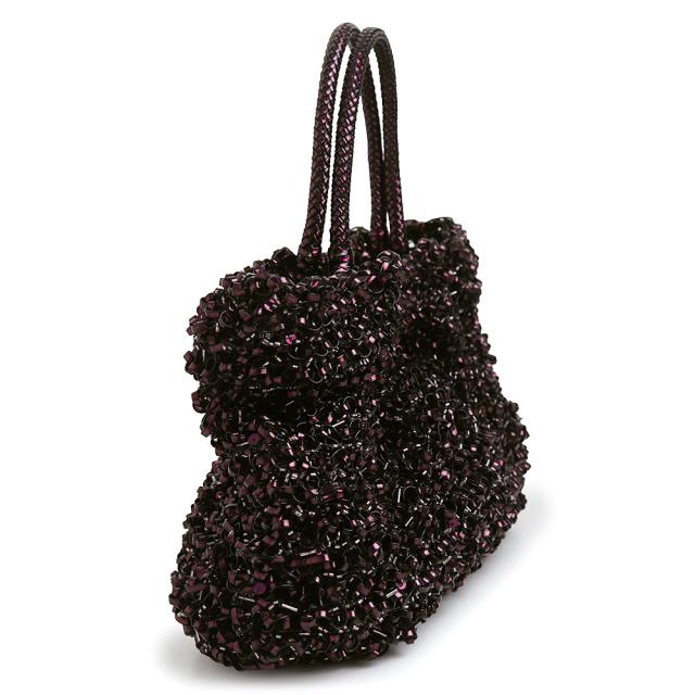 （美品）ANTEPRIMA アンテプリマ PB12F260E3 WIRE GLITTER ワイヤー グリッター PVC ビーズ スパンコール MELANZANA ダークパープル 3way チェーン ショルダー ハンドバッグ 斜め掛け ガンメタル金具_3