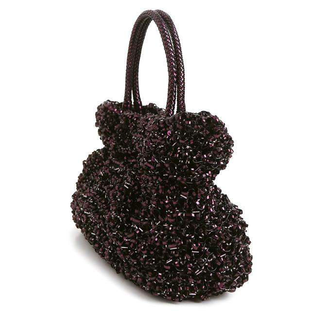 （美品）ANTEPRIMA アンテプリマ PB12F260E3 WIRE GLITTER ワイヤー グリッター PVC ビーズ スパンコール MELANZANA ダークパープル 3way チェーン ショルダー ハンドバッグ 斜め掛け ガンメタル金具_4