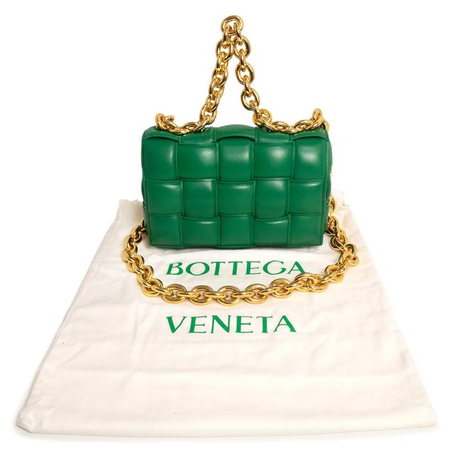 （未使用　展示品）BOTTEGA VENETA ボッテガヴェネタ 631421 イントレチャート チェーン カセット ラムスキン グリーン ショルダーバッグ 斜め掛け レザー ゴールド金具_1