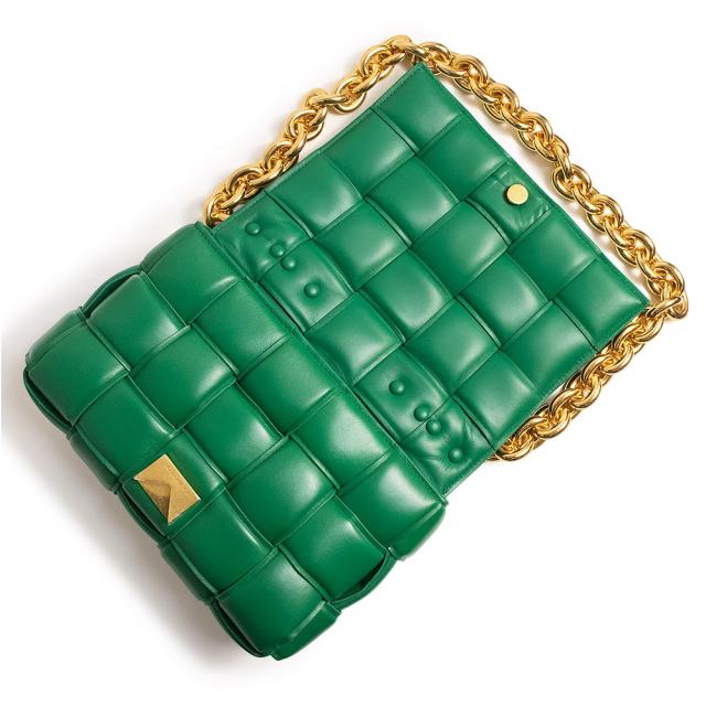 （未使用　展示品）BOTTEGA VENETA ボッテガヴェネタ 631421 イントレチャート チェーン カセット ラムスキン グリーン ショルダーバッグ 斜め掛け レザー ゴールド金具_2