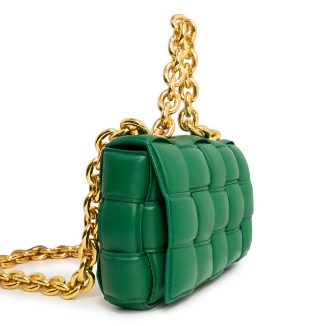 （未使用　展示品）BOTTEGA VENETA ボッテガヴェネタ 631421 イントレチャート チェーン カセット ラムスキン グリーン ショルダーバッグ 斜め掛け レザー ゴールド金具_4