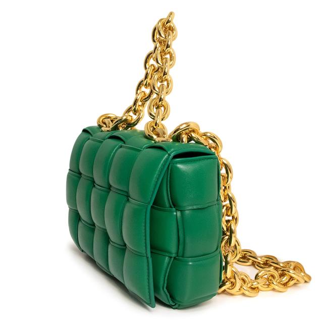 （未使用　展示品）BOTTEGA VENETA ボッテガヴェネタ 631421 イントレチャート チェーン カセット ラムスキン グリーン ショルダーバッグ 斜め掛け レザー ゴールド金具_5