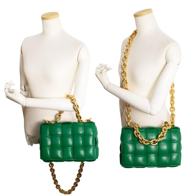 （未使用　展示品）BOTTEGA VENETA ボッテガヴェネタ 631421 イントレチャート チェーン カセット ラムスキン グリーン ショルダーバッグ 斜め掛け レザー ゴールド金具_8