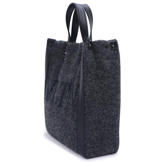 （美品）VALENTINO ヴァレンティノ 1Y2B0B78 VLTN ロゴ フェルト ミニ トート ウール レザー NERO ネロ ブラック GRIGIO ANTRACITE グリージオアントラチーテ チャコールグレー 2way ショルダー ハンドバッグ ガンメタル金具_3