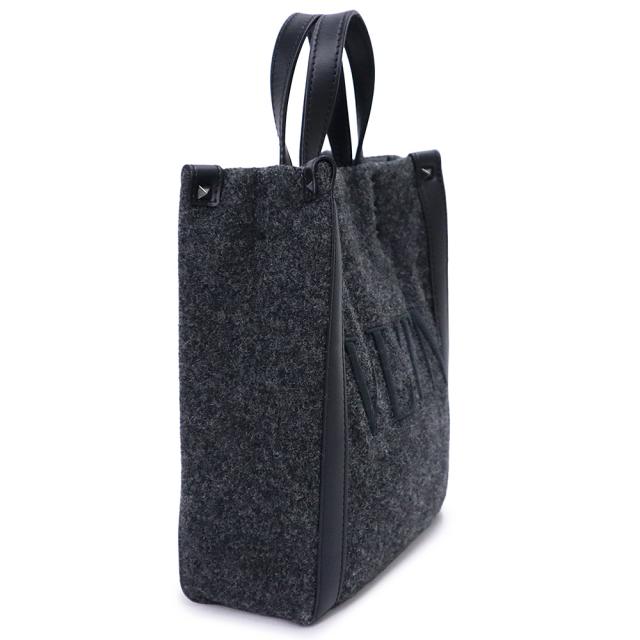 （美品）VALENTINO ヴァレンティノ 1Y2B0B78 VLTN ロゴ フェルト ミニ トート ウール レザー NERO ネロ ブラック GRIGIO ANTRACITE グリージオアントラチーテ チャコールグレー 2way ショルダー ハンドバッグ ガンメタル金具_4