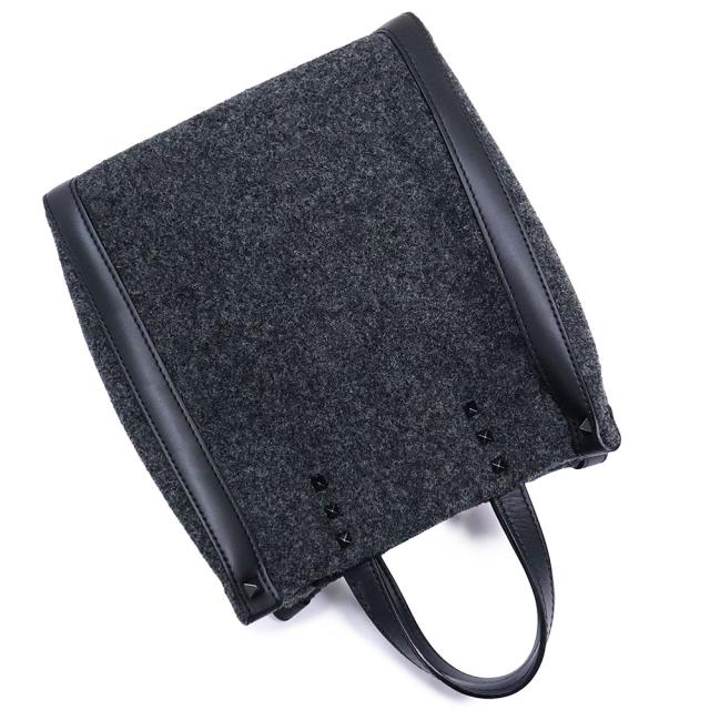 （美品）VALENTINO ヴァレンティノ 1Y2B0B78 VLTN ロゴ フェルト ミニ トート ウール レザー NERO ネロ ブラック GRIGIO ANTRACITE グリージオアントラチーテ チャコールグレー 2way ショルダー ハンドバッグ ガンメタル金具_5