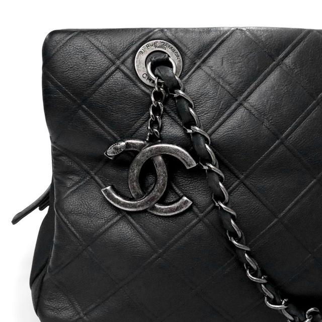 （中古）CHANEL シャネル マトラッセ ココマーク ハンドバッグ コスモスライン カーフスキン チェーン ダークグレー トート レザー ヴィンテージシルバー金具_10