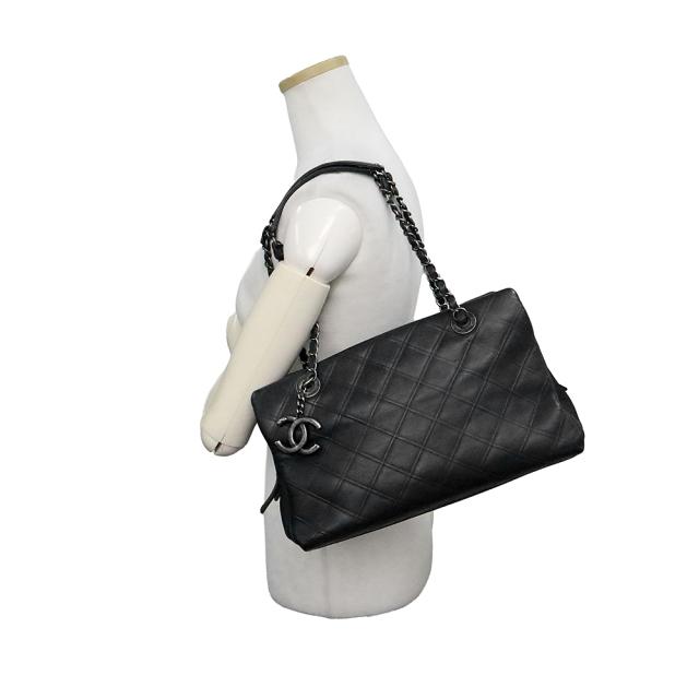 （中古）CHANEL シャネル マトラッセ ココマーク ハンドバッグ コスモスライン カーフスキン チェーン ダークグレー トート レザー ヴィンテージシルバー金具_6
