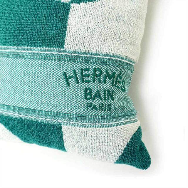（美品）HERMES エルメス H102724M ヨッティング コットン 100％ ドット アクアティーク グリーン ビーチクッション_4