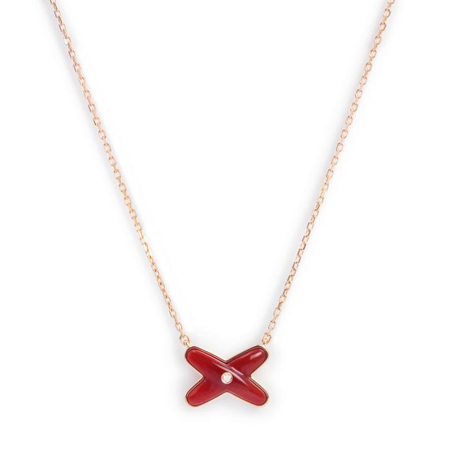 （新品同様品）Chaumet ショーメ 085108 Liens リアン K18PG 750 1Pダイヤモンド 0.005ct カーネリアン レッド ピンクゴールド ネックレス ペンダント 箱付
