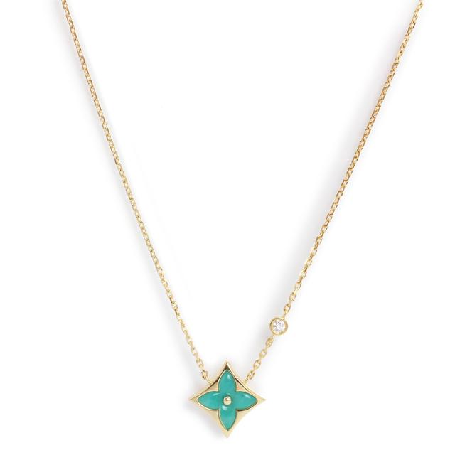 （美品）LOUIS VUITTON ルイ ヴィトン Q03276 ペンダント カラー ブロッサム BB K18YG 750 1Pダイヤモンド 0.04ct アマゾナイト グリーン イエローゴールド ネックレス 箱付