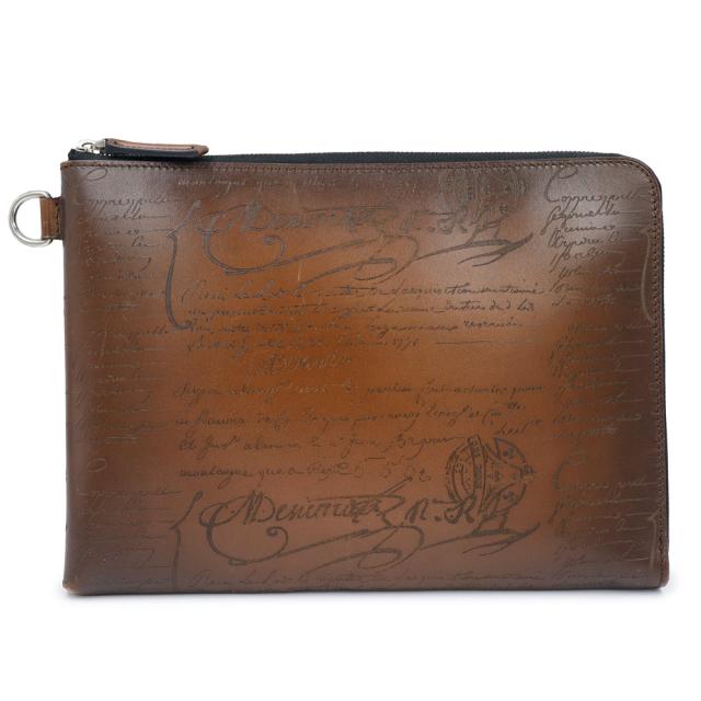 （中古）Berluti ベルルッティ NINO ニノ GM スクリット カリグラフィー Jour ジュール ヴェネチアカーフレザー CACAO INTENSO カカオインテンソ ブラウン クラッチバッグ セカンド シルバー金具