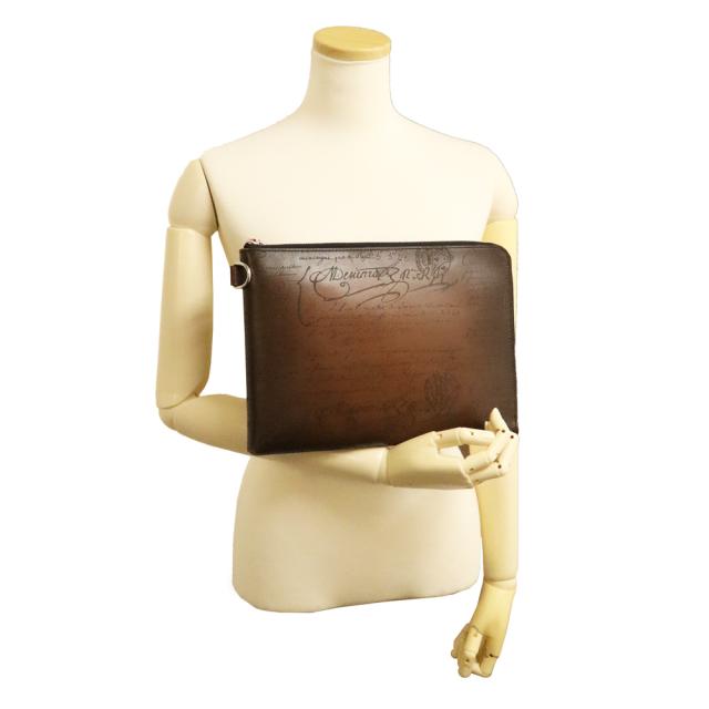 （中古）Berluti ベルルッティ NINO ニノ GM スクリット カリグラフィー Jour ジュール ヴェネチアカーフレザー CACAO INTENSO カカオインテンソ ブラウン クラッチバッグ セカンド シルバー金具