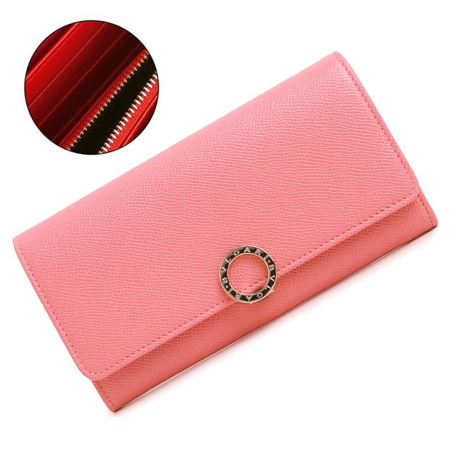 （新品・未使用品）BVLGARI ブルガリ 287272 ブルガリ ブルガリ BB ロゴクリップ ラージウォレット グレインカーフレザー キャンディクオーツ ピンク レッド 二つ折り長財布 ライトゴールド金具 箱付