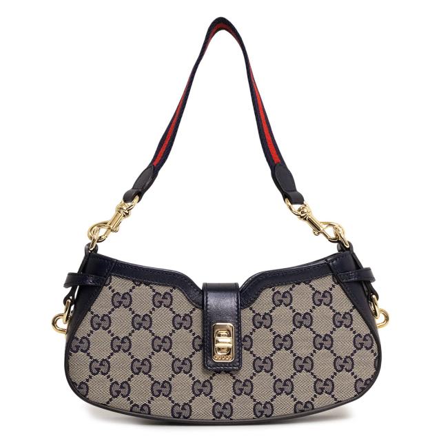 （未使用　展示品）GUCCI グッチ 786015 ムーンサイド GGキャンバス レザー ネイビー ベージュ ミニ ショルダーバッグ ゴールド金具