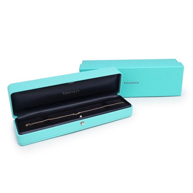 （美品）TIFFANY&amp;Co. ティファニー 62994541 Tスマイル ミニ ミディアムサイズ K18YG 750 16Pダイヤモンド 計0.0.4ct イエローゴールド チェーン ブレスレット 箱付_1