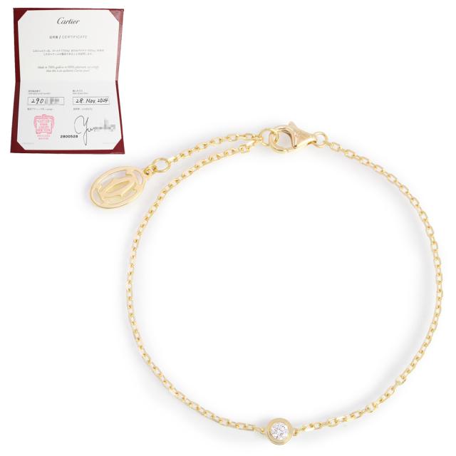 （美品）Cartier カルティエ B6043300 ダムール ディアマン レジェ SM スモールモデル K18YG 750 1Pダイヤモンド 0.09ct イエローゴールド チェーン ブレスレット 箱付