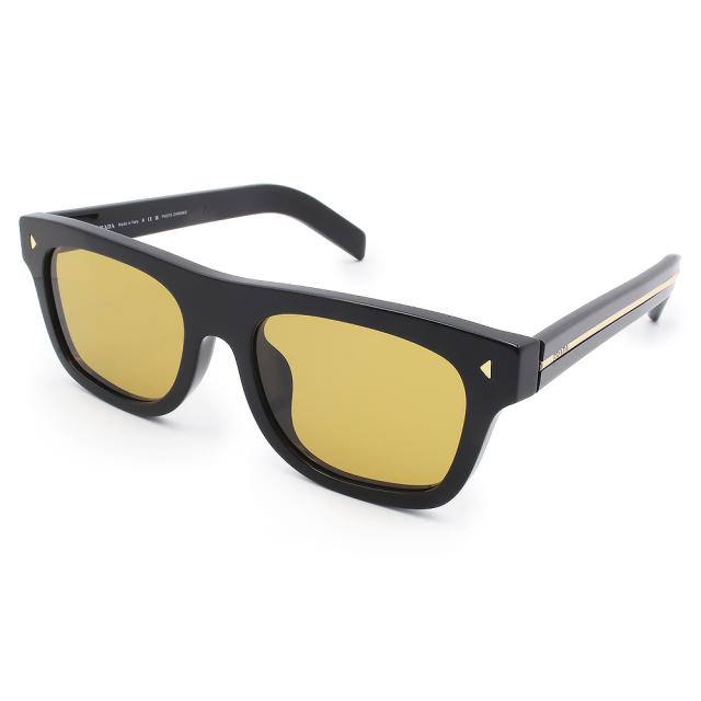 （美品）PRADA プラダ SPRB12 アイコンメタルプラーク付 アセテート ブラック ハニー イエロー サングラス 眼鏡 メガネ アイウェア ゴールド金具