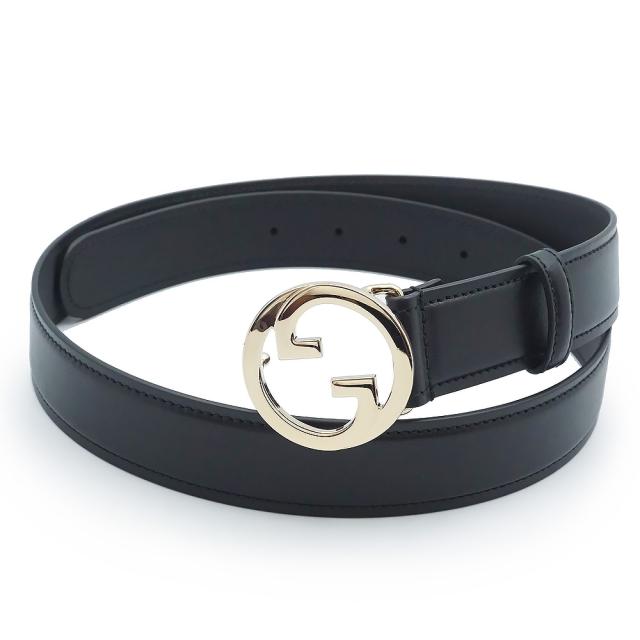 （未当てはめる 見せびらかす品）GUCCI グッチ 690557 ブロンディ インターロッキングG カーフスキン 黒いこと 胴締め 85コマーシャル なめし革 ともし火ゴールド金具