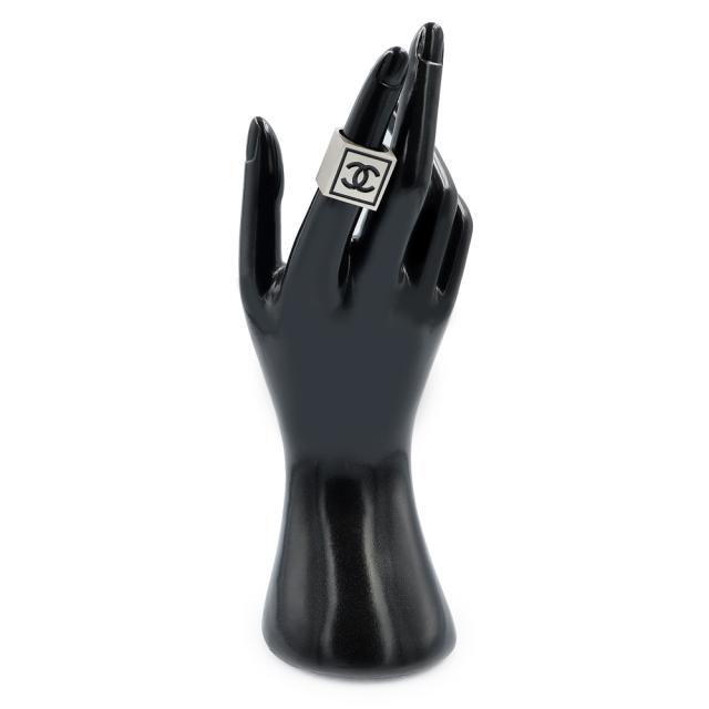 （新品同様品）CHANEL シャネル ココマーク スクエア シルバー ブラック リング 指輪 #13号 箱付_4