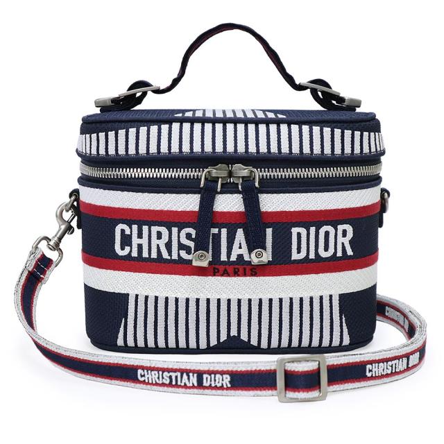 （未使用　展示品）Christian Dior クリスチャンディオール S5529VRIW DiorTravel スモール ヴァニティ キャンバス ネイビー レッド ホワイト 2WAY ショルダー ハンドバッグ 斜め掛け マットシルバー金具