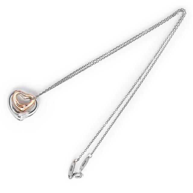 （中古）TIFFANY&Co. ティファニー 60020322 エルサ ペレッティ ダブル オープンハート ペンダント SV925 K18ローズゴールド スターリングシルバー チェーン ネックレス 箱付_4