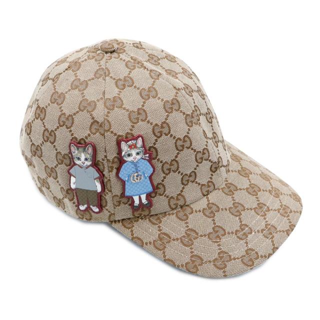 （新品・未使用品）GUCCI グッチ 847862 ヒグチユウコ コラボ BO BORIS ボー ボリス 猫 キャット Mサイズ 57CM GGスプリームキャンバス ベージュ ブラウン スカイブルー キャップ シルバー金具