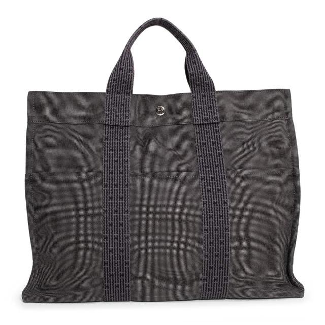 （中古）HERMES エルメス エールライン トート MM キャンバス グレー ハンドバッグ シルバー金具