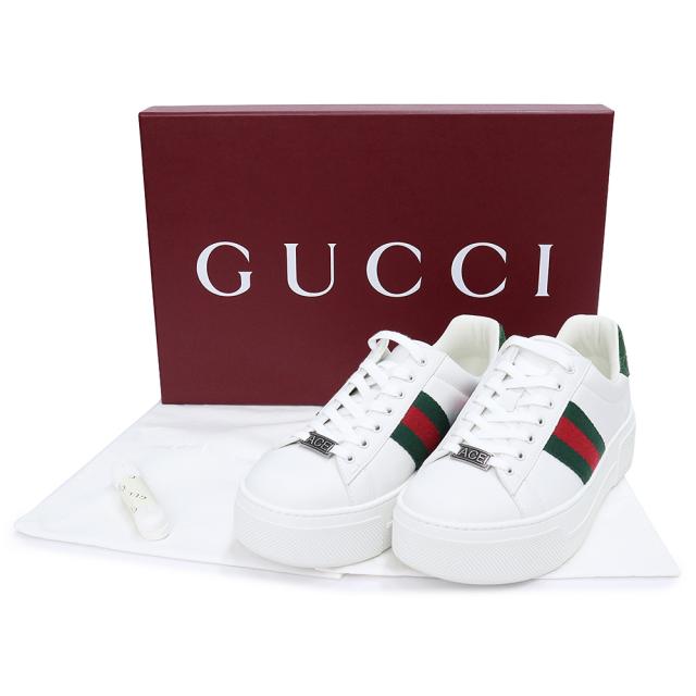 （新品・未使用品）GUCCI グッチ 791399 エース ウェブ ストライプ レザー ホワイト グリーン レッド スニーカー シューズ 靴 厚底 #36.5 23.5cm 箱付_1